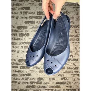 Crocs | women blue rubber slip on loafers